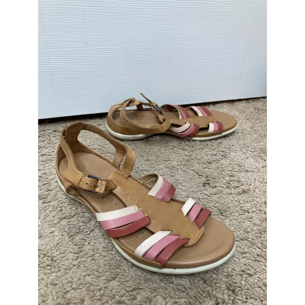 ECCO flash brown leather pink red strappy comfort sandals sz 5.5